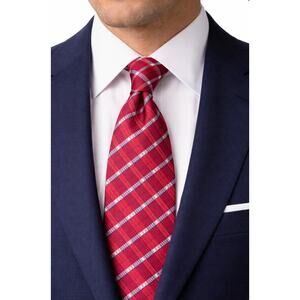 J Z Richards All Silk Red Striped Mens Necktie Made in USA Business Classic